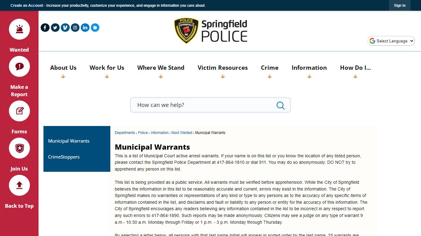 Municipal Warrants | Springfield, MO - Official Website